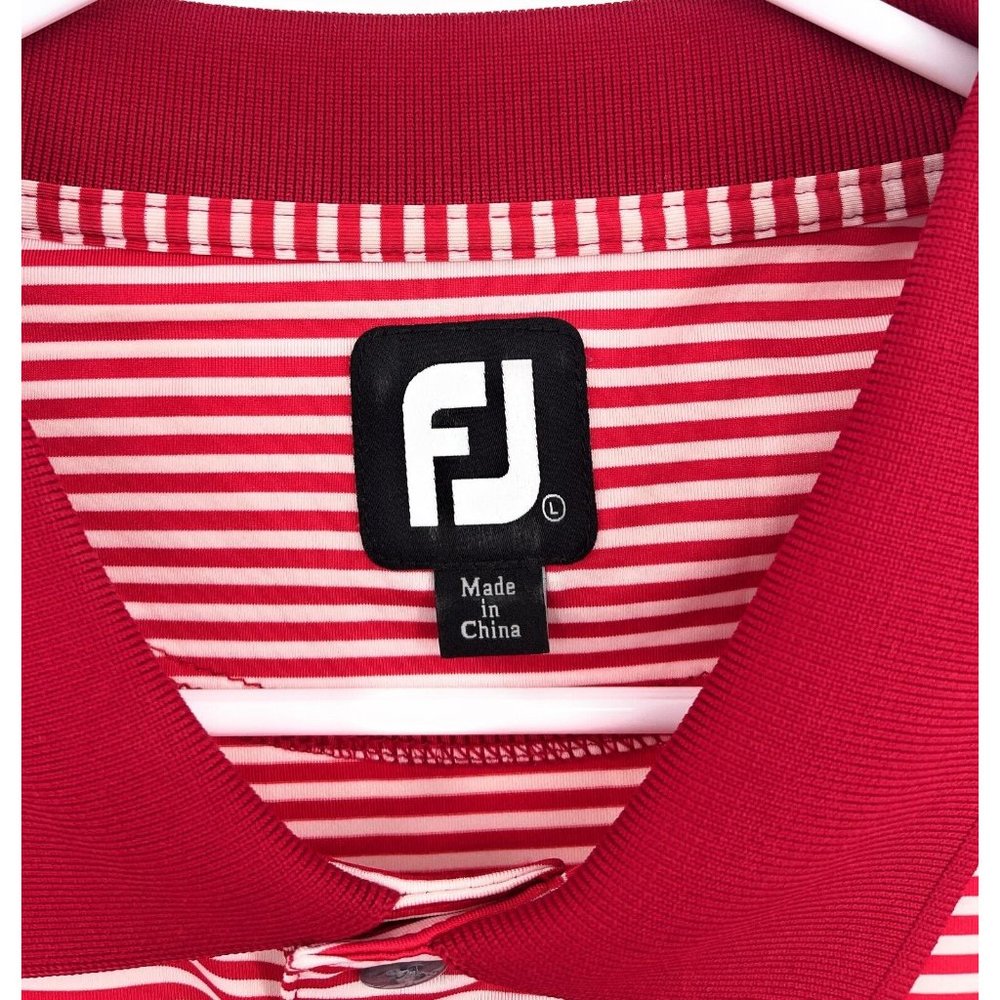 FootJoy Polo Shirt Mens L Red Striped FJ Golf Stretch - Picture 2 of 6